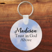 Vertrouwen in God Inspirerend Aangepaste Naam Blue Sleutelhanger (Voorkant)