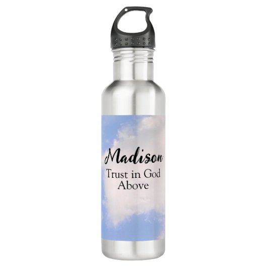 Vertrouwen in God Inspirerend Aangepaste Naam Blue Waterfles (Voorkant)