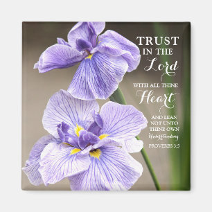Vertrouwen in Lord Proverbs 3:5 Paarse Iris Floral Magneet