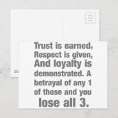 vertrouwen , loyaliteit , respect voor gezegde briefkaart (Voorkant / Achterkant)