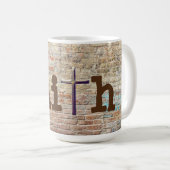 Vertrouwen met Cross op een Brick Wall Art Mok Cup (Voorkant rechts)