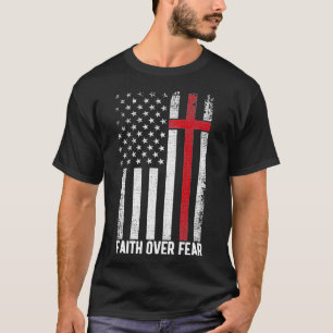 Vertrouwen over angst Amerikaanse vlag Christelijk T-shirt