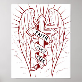 Vertrouwen over angst Engel Wings & Cross Christel Poster