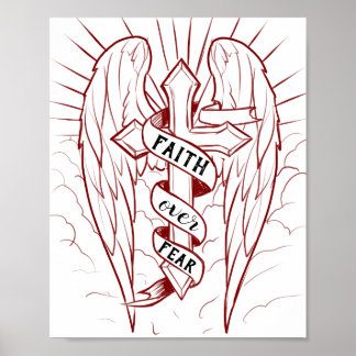 Vertrouwen over angst Engel Wings & Cross Christel Poster