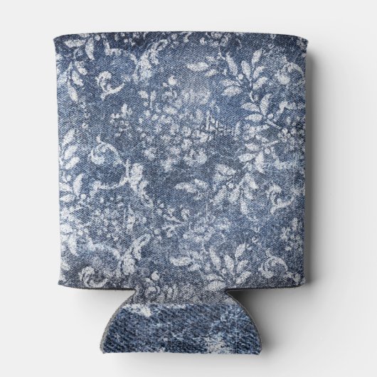 Vervaagd bloemdenim: grungy getextureerde achtergr blikjeskoeler (Achterkant)