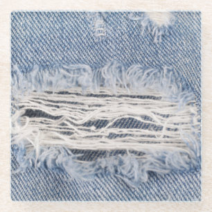 Vervaagd gescheurde jeans textuur glazen onderzetter