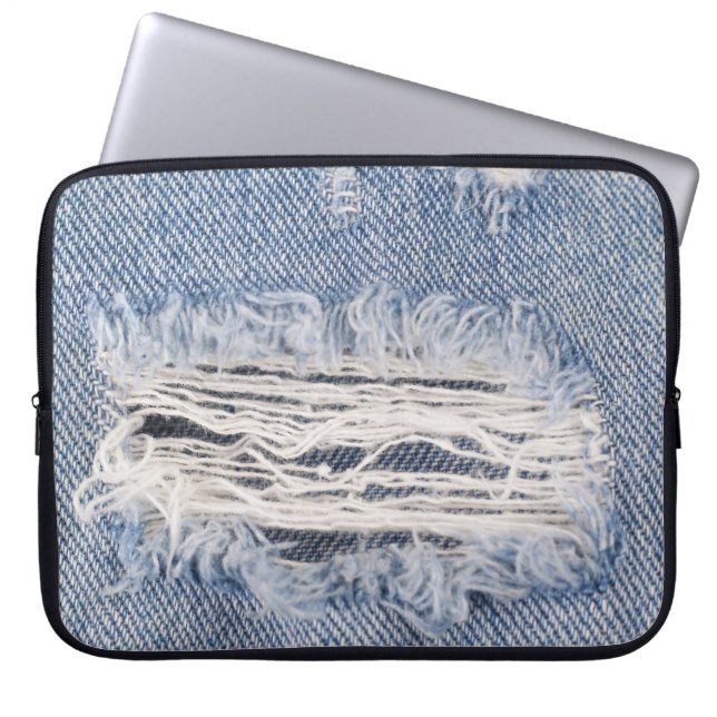 Vervaagd gescheurde jeans textuur laptop sleeve (Voorkant)