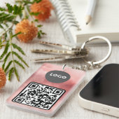 Vervaagd Roos Roze Zakelijke Logo & QR Code Sleutelhanger (Voorkant Rechts)