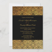 vervaagd zwart goud damask bruiloft uitnodiging (Voorkant)