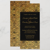 vervaagd zwart goud damask bruiloft uitnodiging (Voorkant / Achterkant)