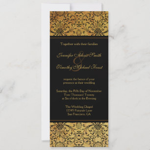  vervaagd zwart goud damask bruiloft uitnodiging