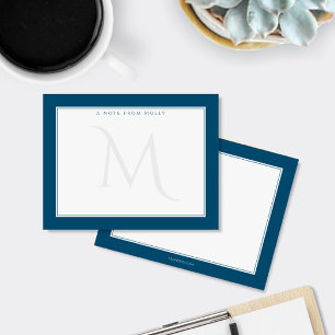 Vervaagde Monogram Vet Rand Oceaan Marineblauw Notitiekaartje