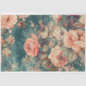  Vervaagde Rozen in Blauwgroen Mist Decoupage Prin Tissuepapier (Voorkant)