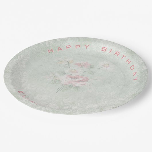 Vervaagde Rozen Shabby Happy Birthday Papieren Bordje (Gekanteld)