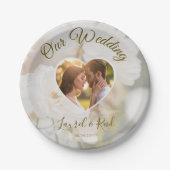 Vervaagde Witte Rozen Hart Foto Sjabloon Wedding Papieren Bordje (Voorkant)