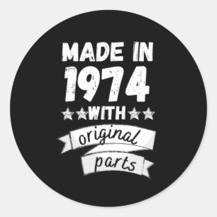 vervaardigd in 1974 met originele onderdelen, ronde sticker