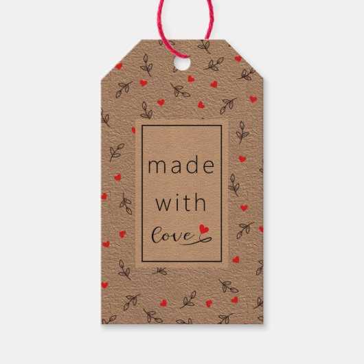 Vervaardigd met liefdeshart op Kraft Paper CadeauL Cadeaulabel (Voorkant)