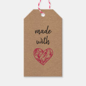 Vervaardigd met liefdeshart op Kraft Paper CadeauL Cadeaulabel (Voorkant)