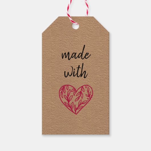 Vervaardigd met liefdeshart op Kraft Paper CadeauL Cadeaulabel (Voorkant)