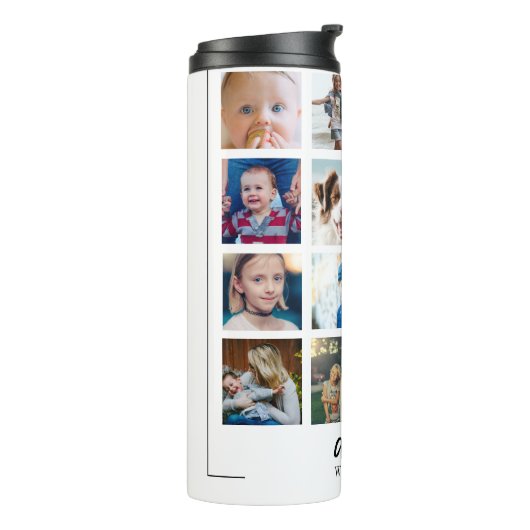 Vervaders modern script 16 fotocollage thermosbeker (Gedraaid links)