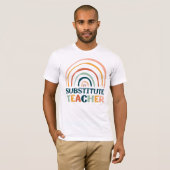 Vervangende leraar regenboog retro kleurrijke boho t-shirt (Voorkant volledig)