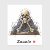 Verveeld skelet zitten in bos koel skelet sticker (Vel)
