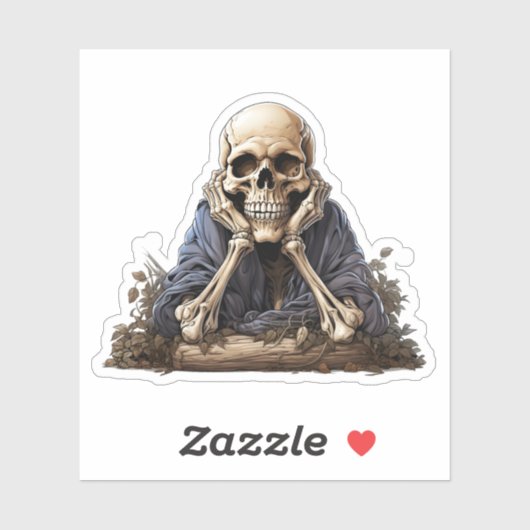 Verveeld skelet zitten in bos koel skelet sticker (Vel)