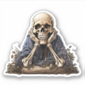 Verveeld skelet zitten in bos koel skelet sticker (Voorkant)