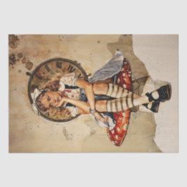 Verveelde Alice in Wonderland zittend op een padde Tissuepapier