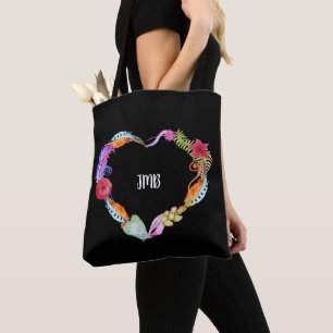 Ververen en Succulents Heart Monogram Canvas tas