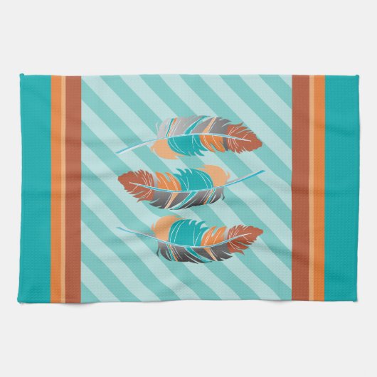 Ververen in Blauwgroen strips en woestijnkleur Theedoek (Horizontaal)