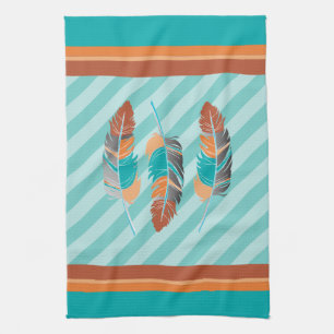 Ververen in Blauwgroen strips en woestijnkleur Theedoek