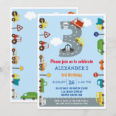 Vervoer 3e uitnodiging van de verjaardag (Voorkant / Achterkant)