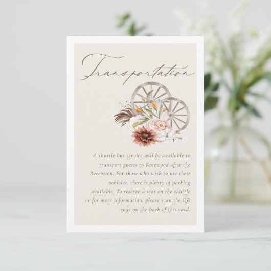 Vervoer Bloemen Western Wagon Wheels Bruiloft Informatiekaartje (Staand voorkant)