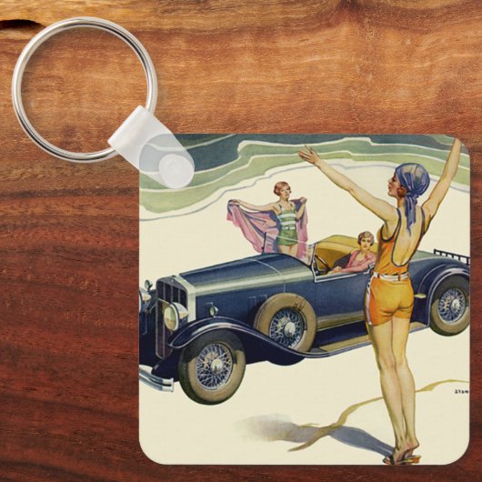 vervoer Converteerbare auto op strand Sleutelhanger (Voorkant)