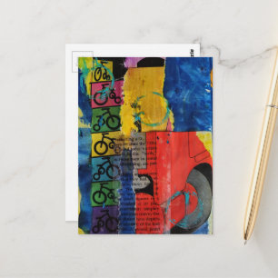 Vervoer heldere kleuren mixed media collage briefkaart