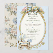 vervoer Ivory Blue Gold Rozen Gingham Kaart (Voorkant / Achterkant)