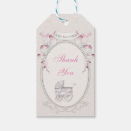  vervoer Ivory Gingham Roze vogels Cadeaulabel