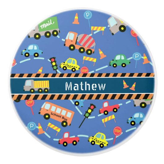 Vervoer Jongens Blauw Keramische Knop (Voorkant)