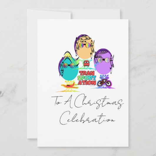 Vervoer Karikatuur Kerstviering Feestdagenkaart (Voorkant)