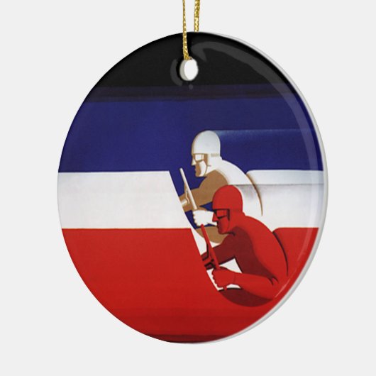 vervoer, patriottische racewagens keramisch ornament (Links)