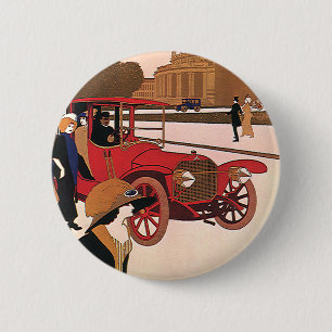 vervoer, Red Antiek Automobile Ronde Button 5,7 Cm