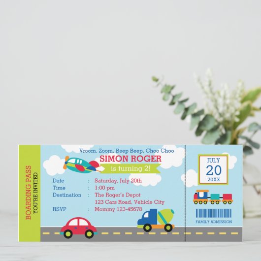 Vervoer Verjaardag Uitnodiging Auto Vliegtuig Vrac (Staand voorkant)