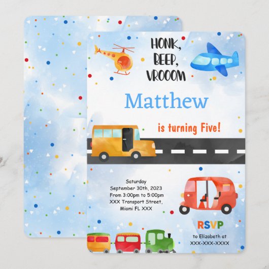 Vervoer Verjaardagsfeest Kaart (Voorkant / Achterkant)