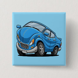 Vervormde Blauwe Cartoon Auto Vierkante Button 5,1 Cm