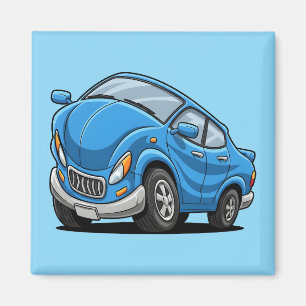 Vervormde Blauwe Cartoonauto Magneet