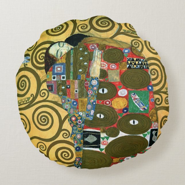 Vervulling aka De omhelzing van Gustav Klimt Rond Kussen (Achterkant)