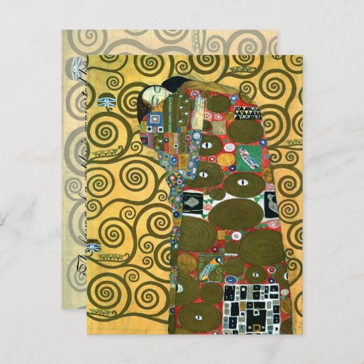 Vervulling (De Omhelzing) door Gustav Klimt Weddin RSVP Kaartje (Voorkant / Achterkant)