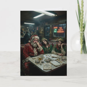 Verwaarloosde Kerstman Elfen Diner Donkere Humor Kaart