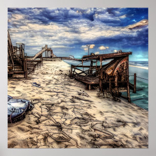 Verwaarloosde Verlaten Strand Post-apocalyptisch  Poster